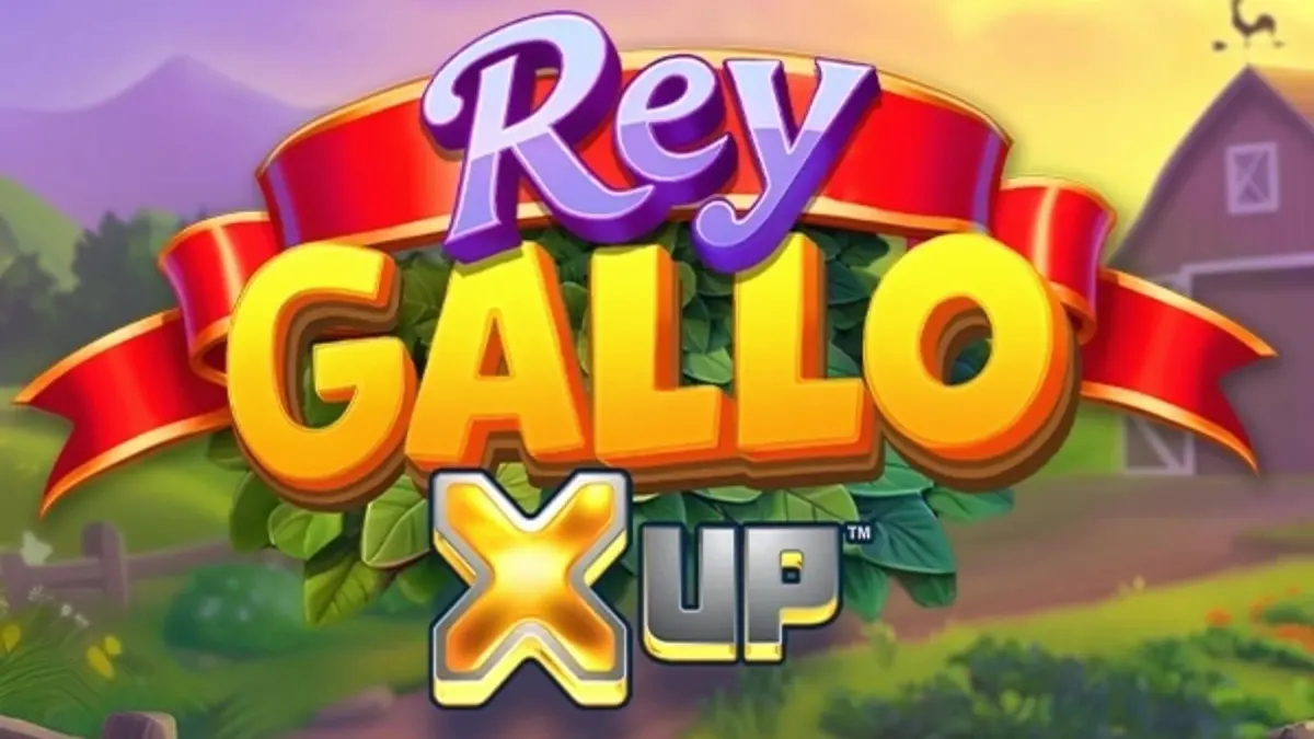 Interface vibrante e temática rural do jogo Rey Gallo X UP